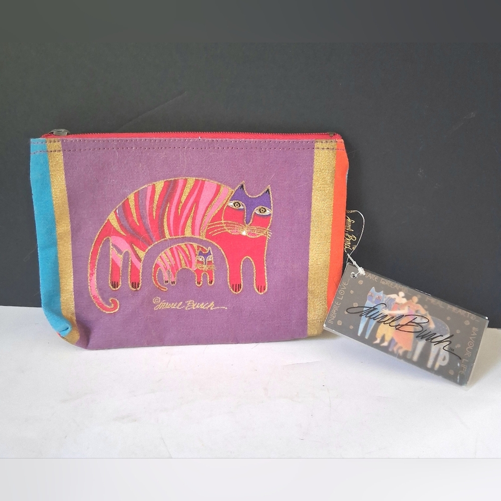 New Laurel Burch New Kitty Cat Whimsical Cosmetic Canvas Makeup Bag W/Tags